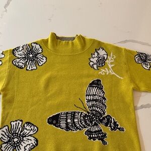 Butterfly Patterned Yellow Sweater